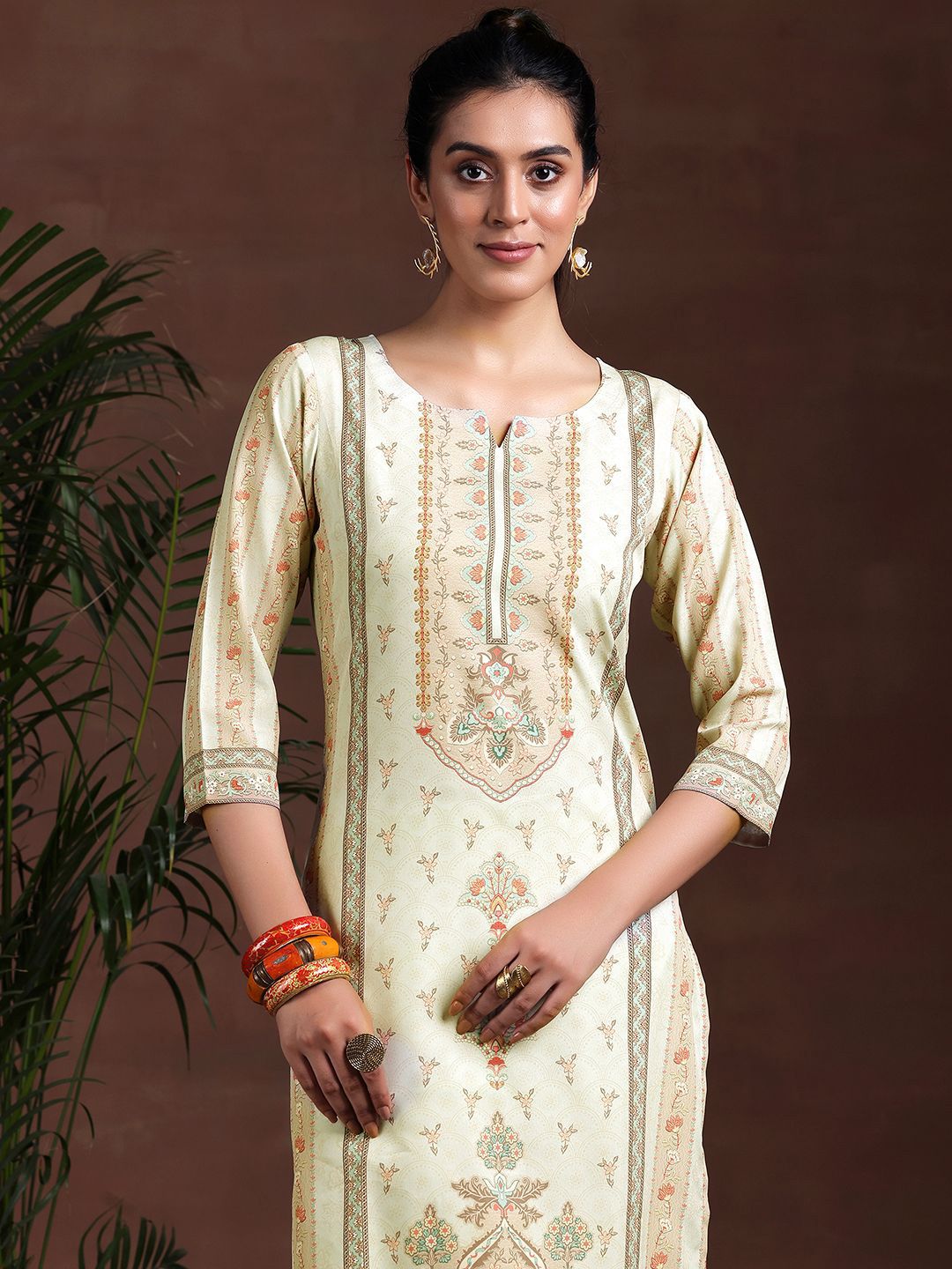 Libas Floral Printed Straight Kurta with Trousers & Dupatta