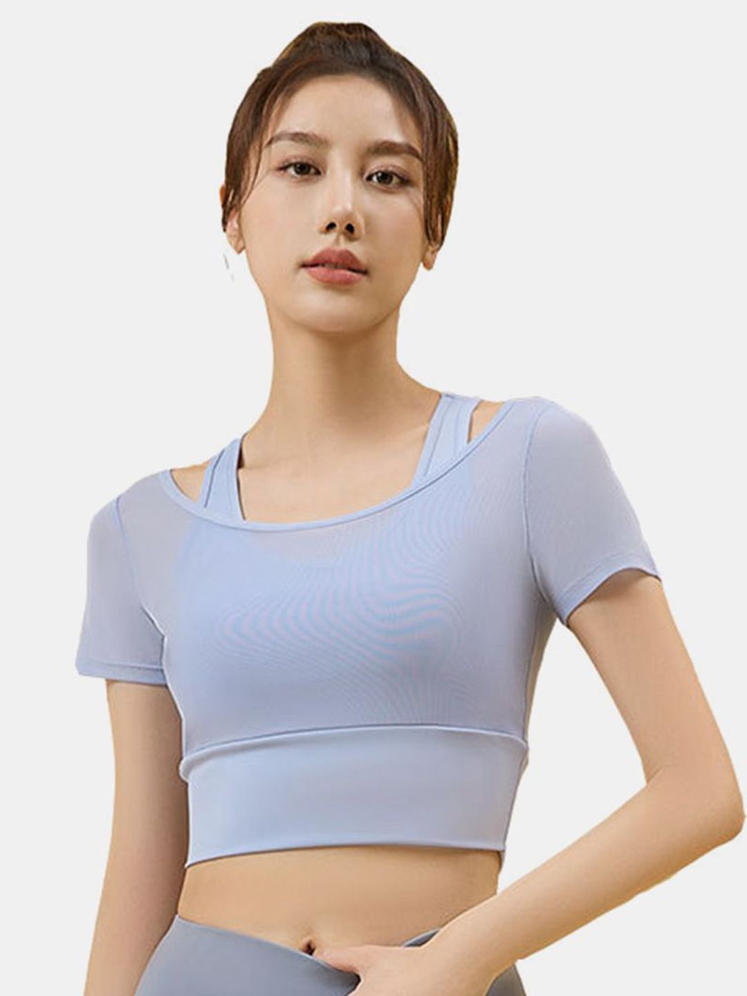 HRX by Hrithik Roshan Round Neck Short Sleeves Crop Top