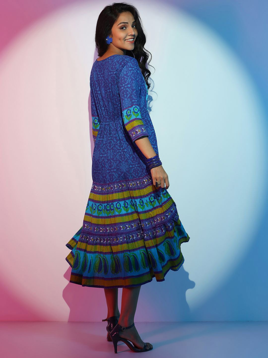 Libas Printed Layered Fit & Flare Midi Dress