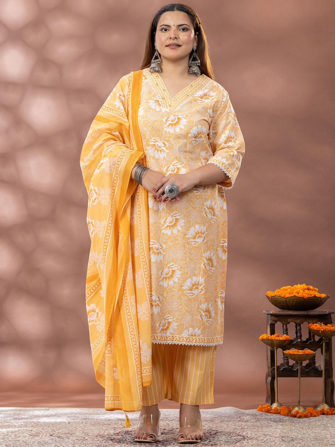 Mamicha Women Mustard Grace Set Kurta Sedia Dipakai