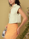 DressBerry Matcha Magic Effortless Elegance Chest Pocket Detail Shirt-Style Top