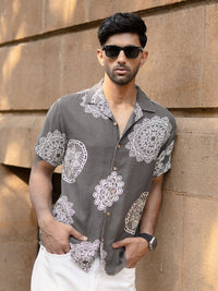 Powerlook Men Grey Mandala Printed Shirt