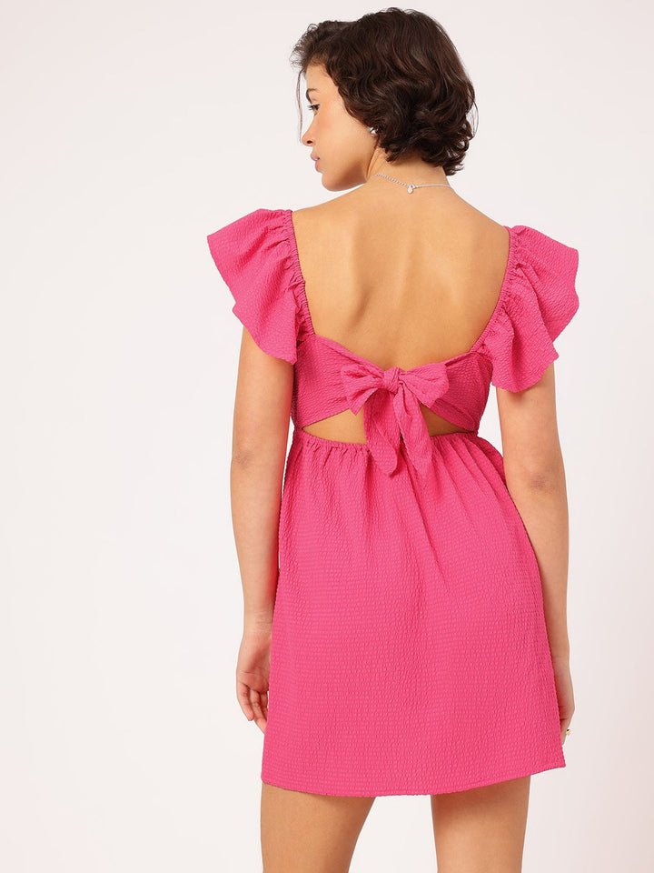 DressBerry BarbieCore Chic Seersucker Cut Out Detail Mini Dress