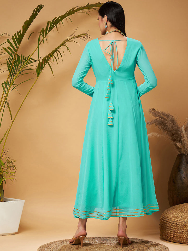 Shae by SASSAFRAS Blue Gotta Patti Detail Anarkali Maxi Dress