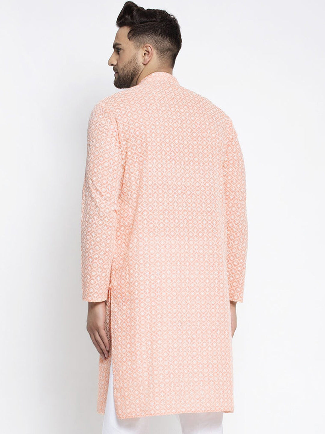 Jompers Men Orange Woven Design Straight Kurta