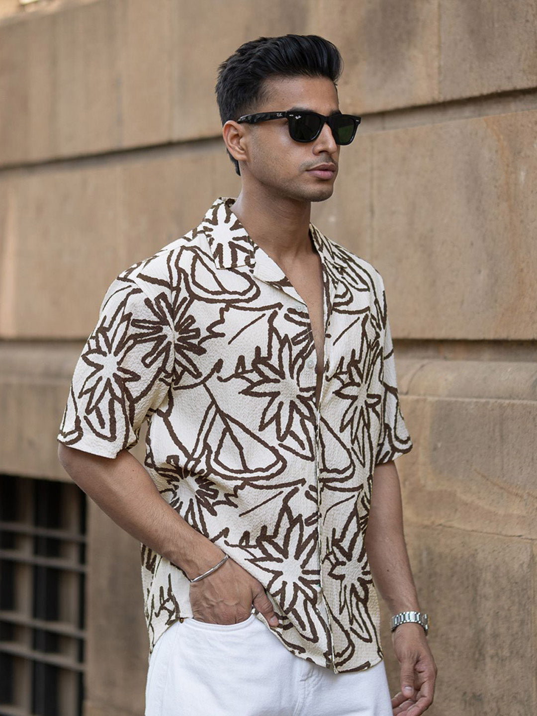 Powerlook Men Cuban Collar Textured Casual Shirt