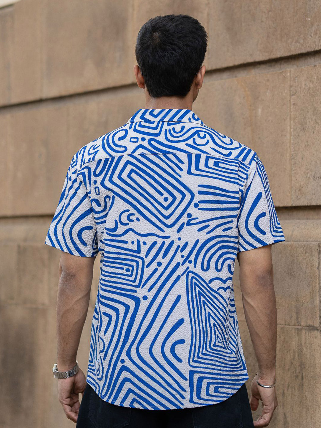 Powerlook Men Cuban Collar Abstract Printed Casual Shirt