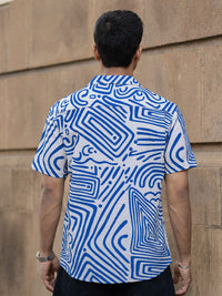 Powerlook Men Cuban Collar Abstract Printed Casual Shirt