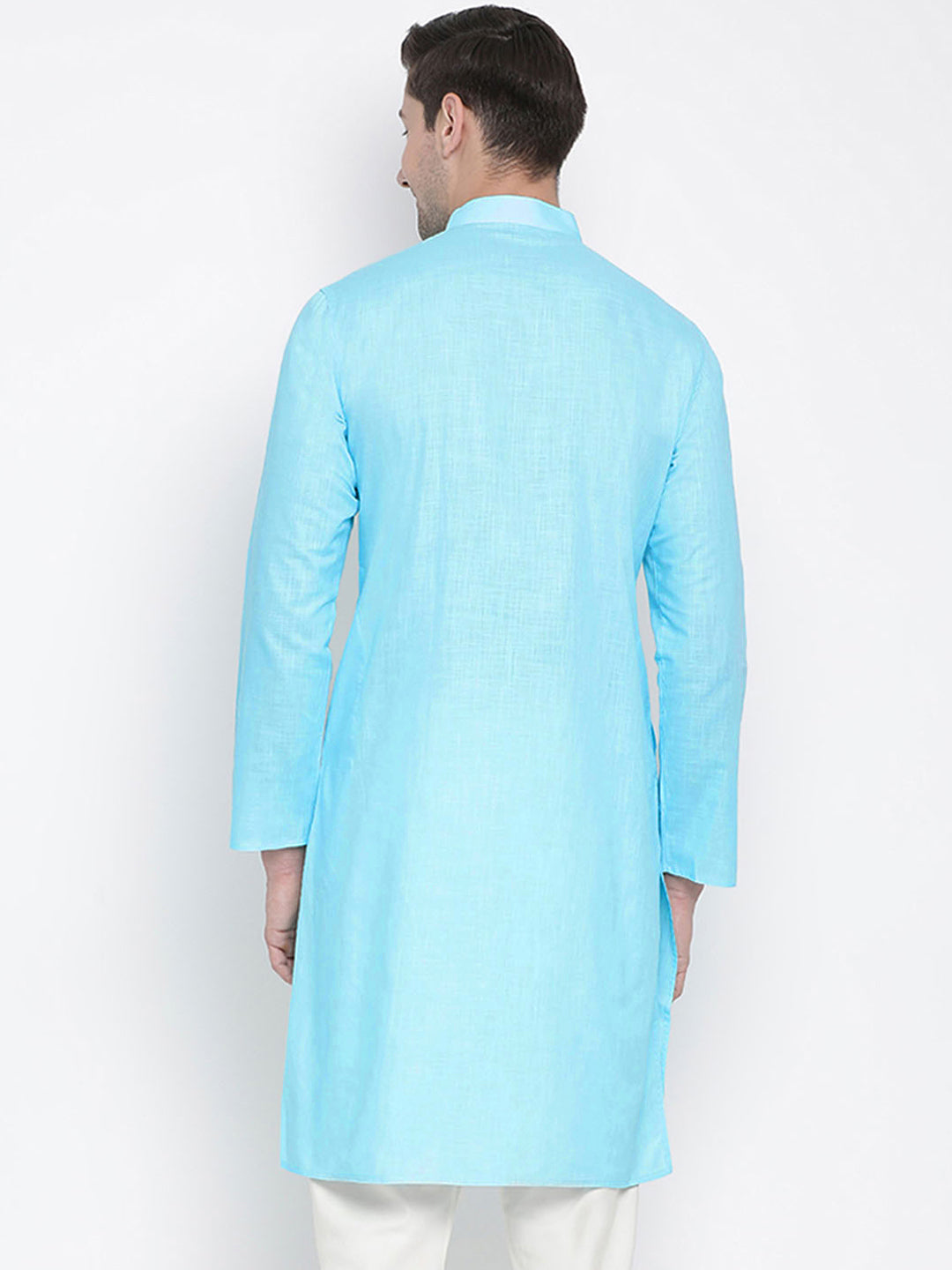 VASTRAMAY Men Blue Solid Straight Kurta