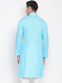 VASTRAMAY Men Blue Solid Straight Kurta
