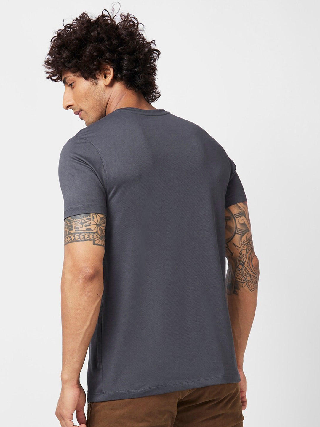 SPYKAR Round Neck Cotton Embellished Slim Fit T-shirt