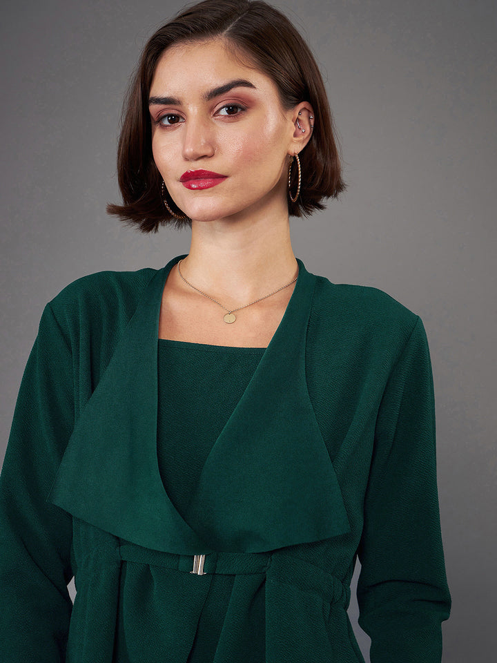 SASSAFRAS worklyf Shoulder Straps Sheath Midi Dress With Shrug