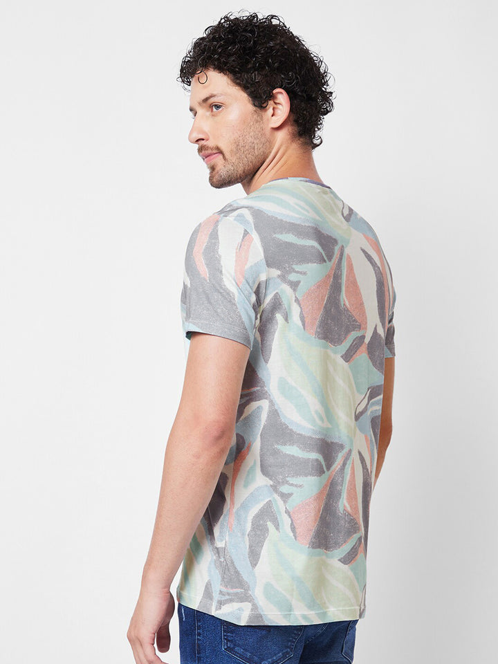 SPYKAR Round Neck Short Sleeves Printed Slim Fit Cotton T-shirt