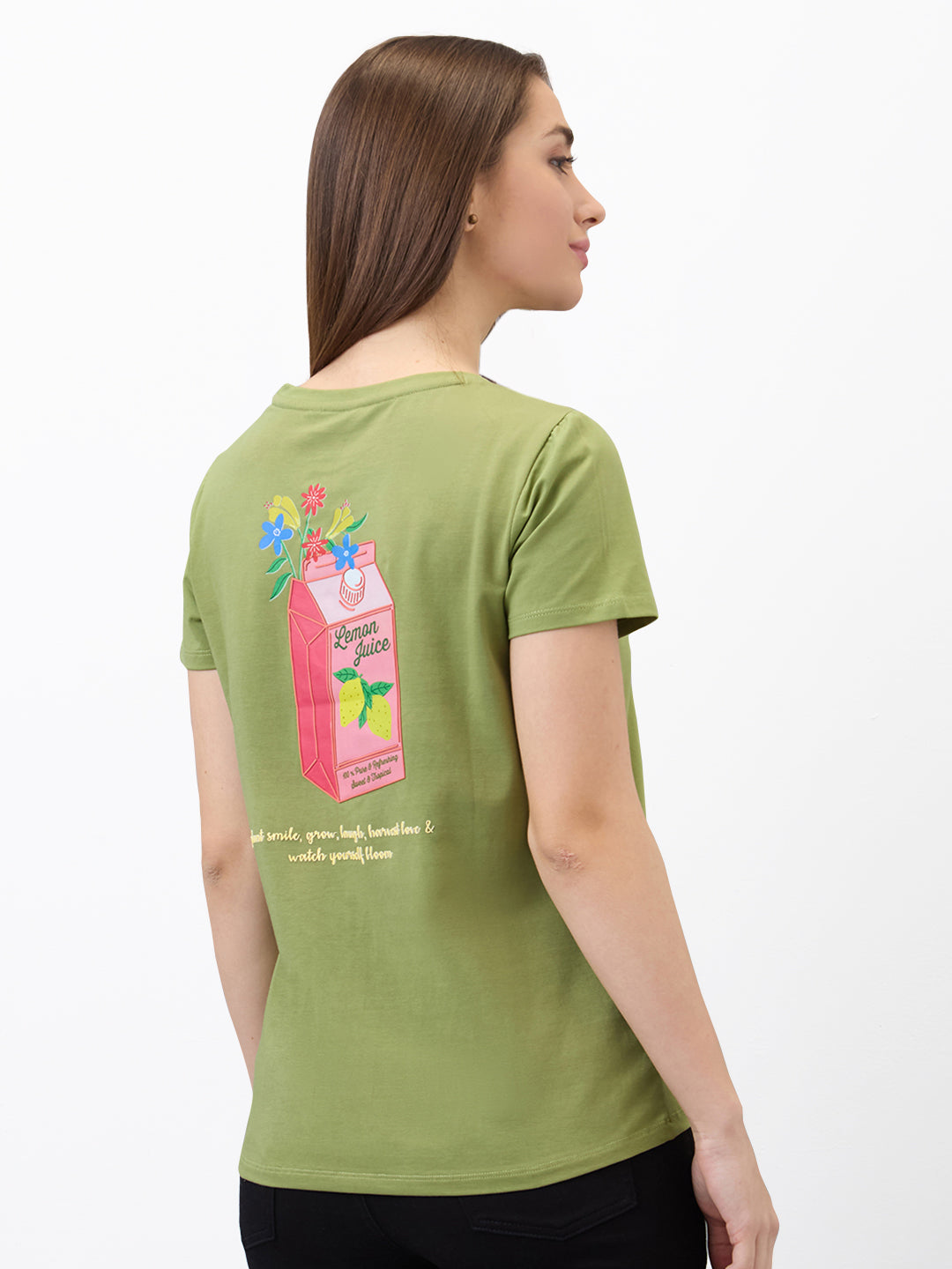 SPYKAR Women Regular Fit Graphic Printed Round Neck Cotton T-shirt