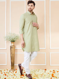 See Designs Shirt Collar Long Sleeves Pure Cotton Pathani Kurta With Pyjamas