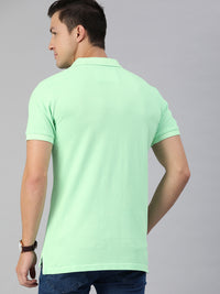 THE BEAR HOUSE Men Green Solid Polo Collar Pure Cotton T-shirt