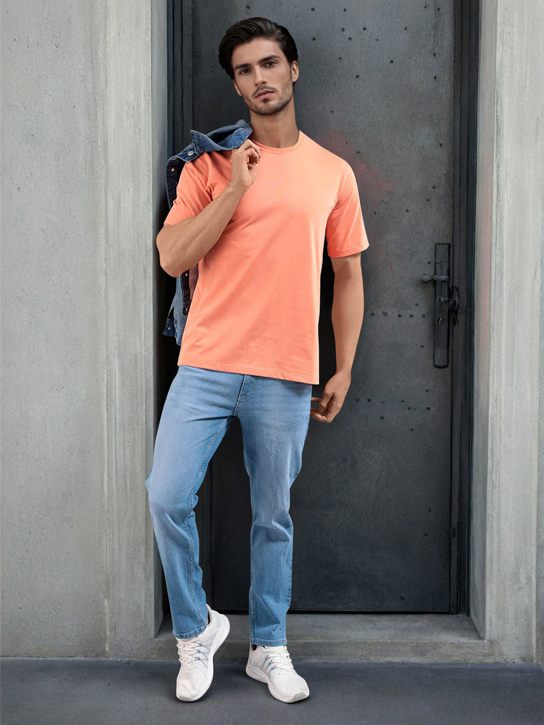 The Indian Garage Co Orange-Coloured Round Neck Short Sleeves Regular T-shirt