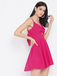 Berrylush Women Fuchsia Pink Solid Fit and Flare Dress