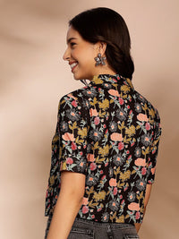 Anouk Floral Printed Shirt Collar Cotton Crop Top