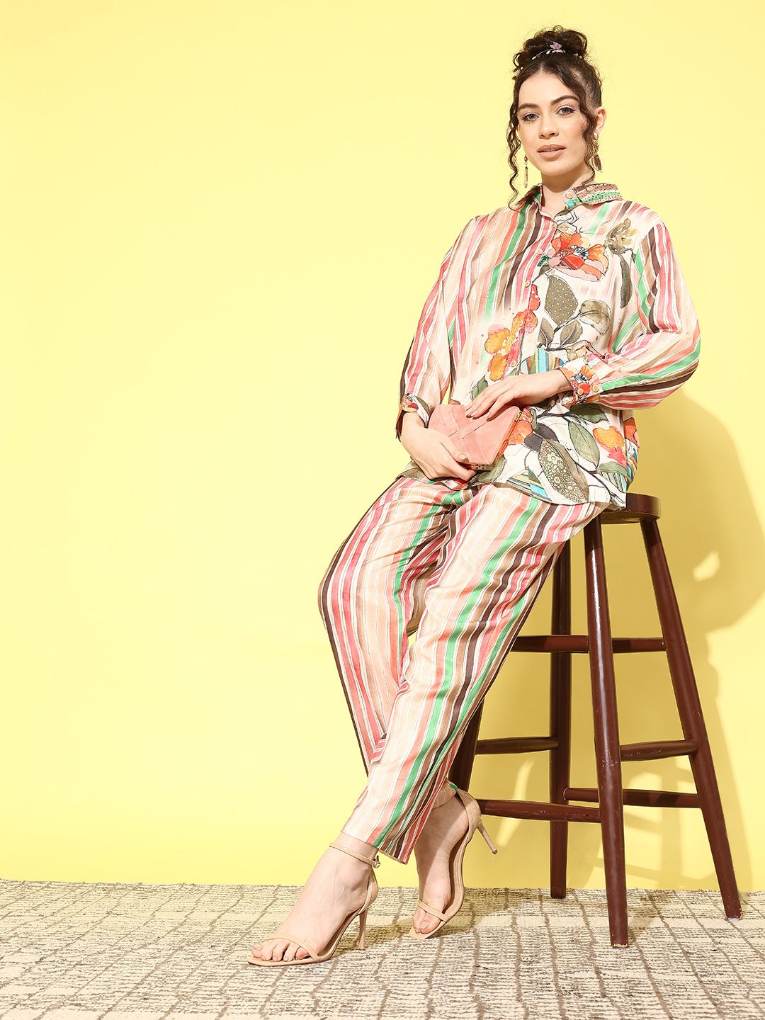 Indo Era Women Floral Printed Shirt with Trousers