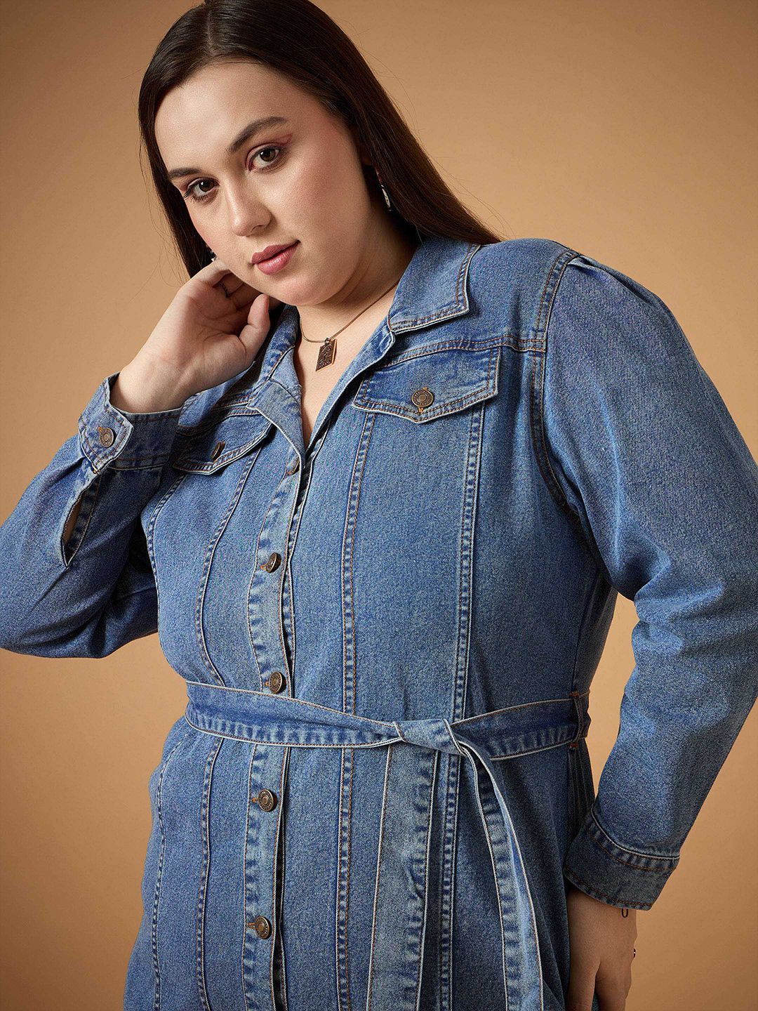 SASSAFRAS Curve Denim Shirt Dress
