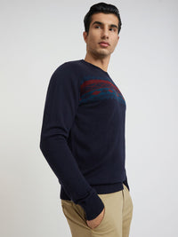 Raymond Men Navy Blue Printed Pullover