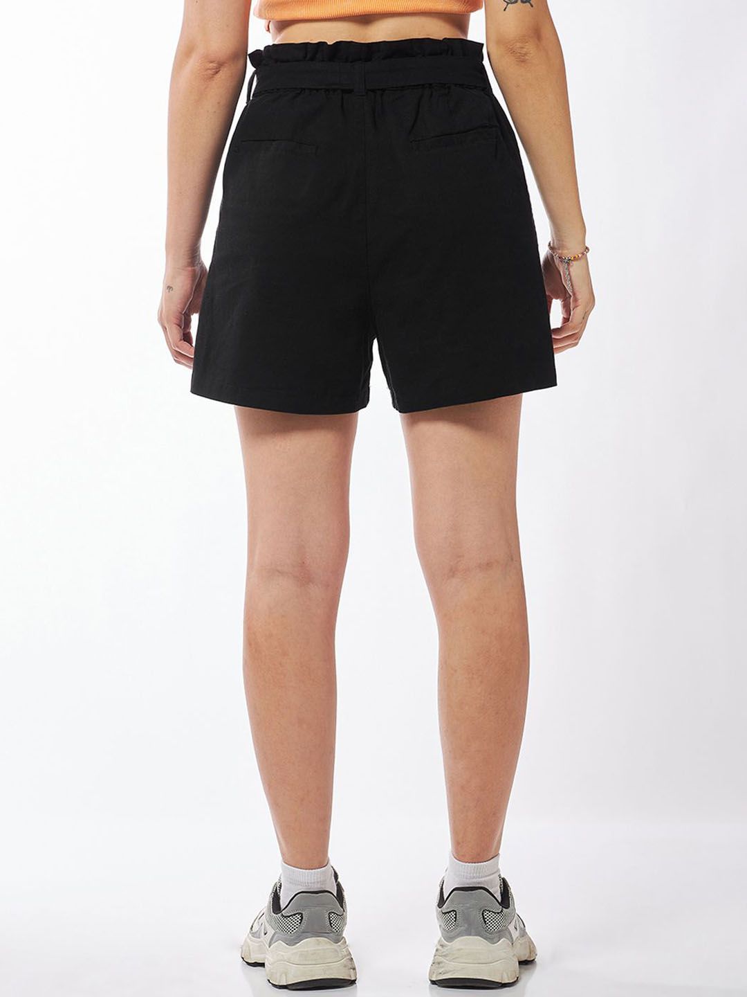 Bewakoof Women's Black Linen Shorts