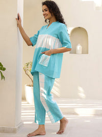 SANSKRUTIHOMES Blue Tie and Dyed Pure Cotton Night suit