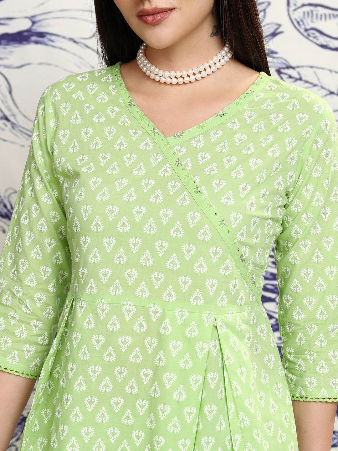 Vishudh Green Printed Pure Cotton Tunic & Trousers