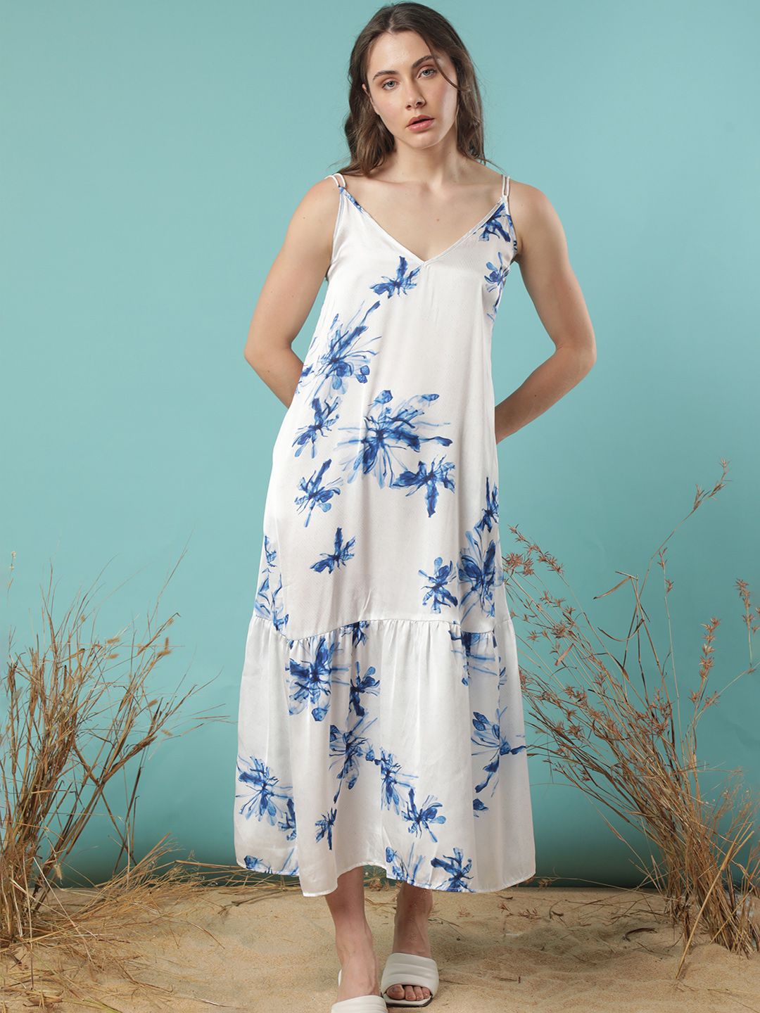 RAREISM Floral Printed A-Line Midi Dress