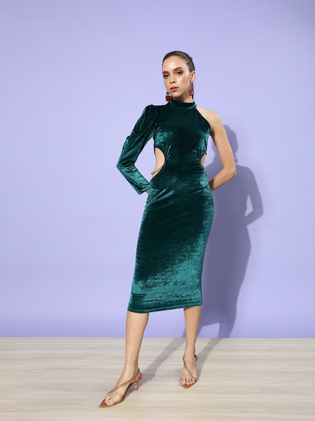 STREET 9 Women Green Solid Velvet Dress