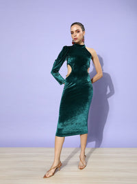 STREET 9 Women Green Solid Velvet Dress