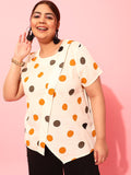 CURVY STREET Plus Size Polka Printed Round Neck Crepe Top