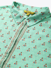 Global Desi Women Green & Red Printed A-Line Kurta