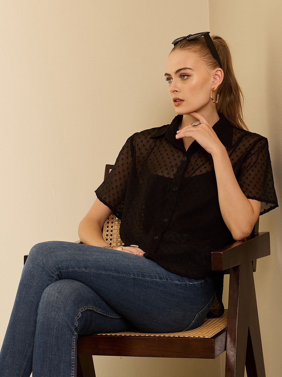 Berrylush Women Sheer Spread Collar Casual Shirt