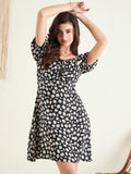 Berrylush Floral Printed Fit & Flare Dress