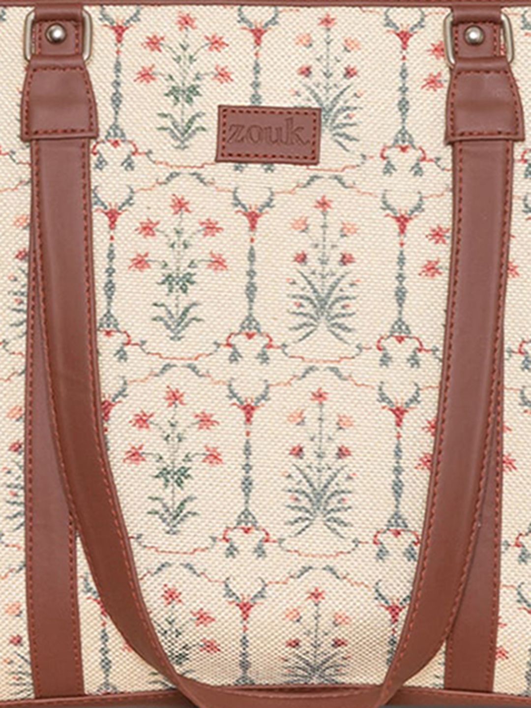 ZOUK White Printed Structured Laptop Shoulder Bag