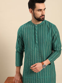 Anouk Men Teal Green Striped Kurta