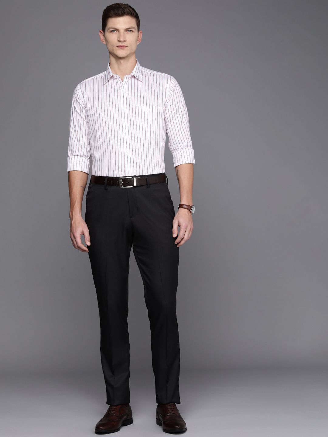 Raymond Men Slim Fit Pure Cotton Striped Formal Shirt