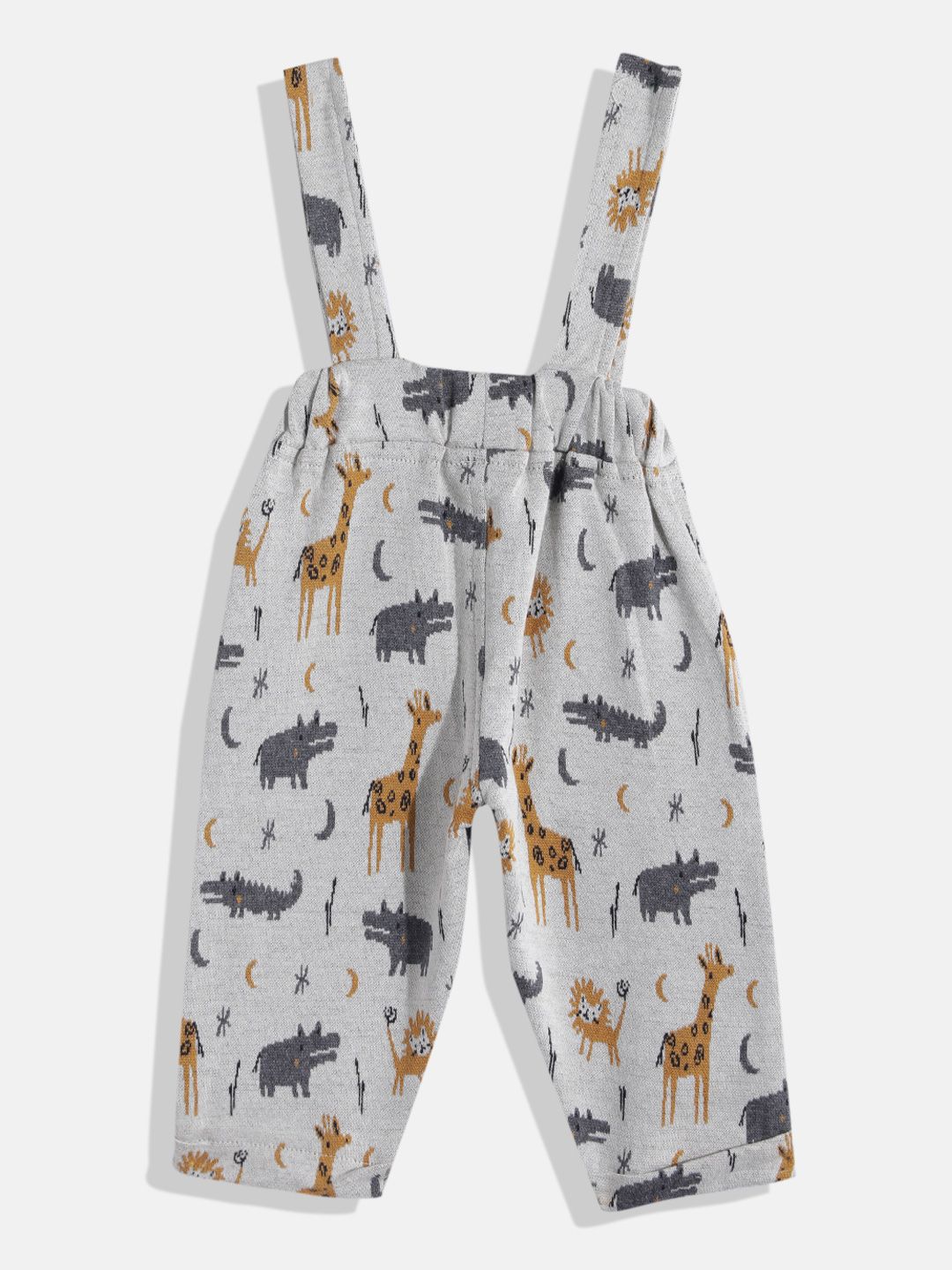 Moms Love Infant Boys Pure Cotton Animal Graphic Printed Dungarees with Solid T-shirt