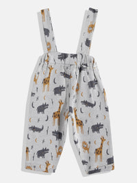 Moms Love Infant Boys Pure Cotton Animal Graphic Printed Dungarees with Solid T-shirt