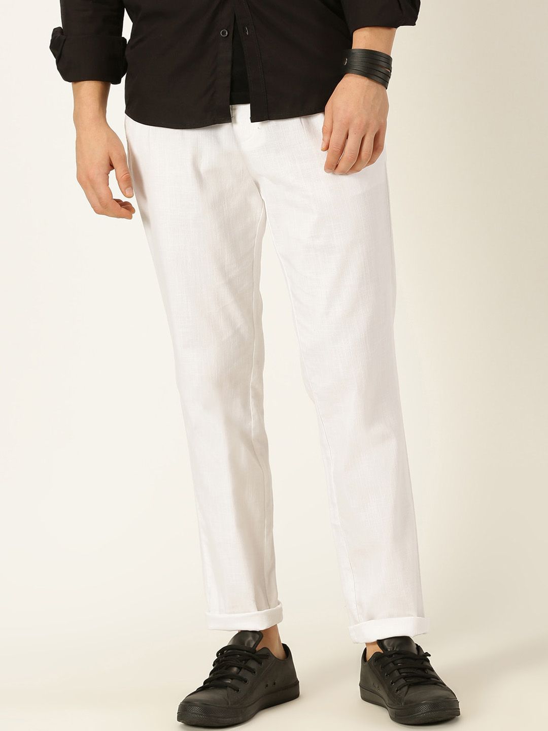Thomas Scott Men Smart Pleated Linen Cotton Chinos Trousers