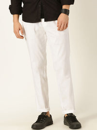 Thomas Scott Men Smart Pleated Linen Cotton Chinos Trousers