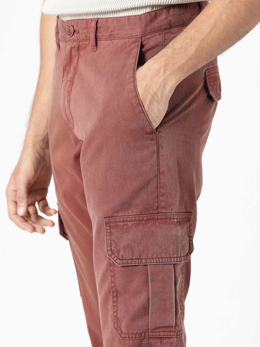 RARE RABBIT Men Inbuil Mid-Rise Slim Fit Cotton Cargo Trouser