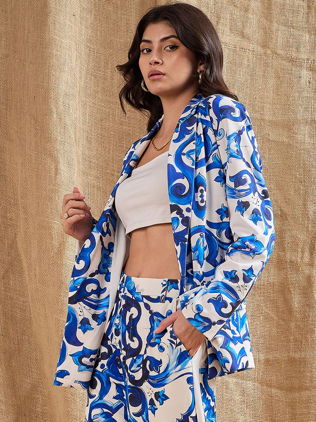 SASSAFRAS Floral Printed Open Front Blazers