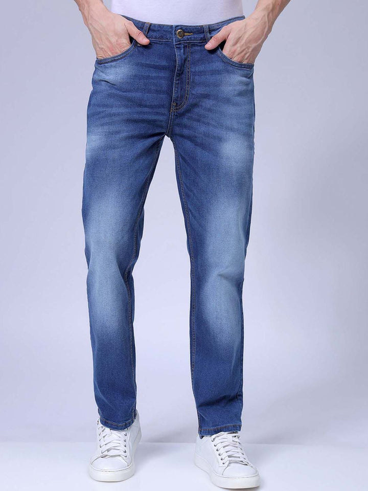 The Indian Garage Co Men Slim Fit Mid-Rise Heavy Fade Stretchable Jeans