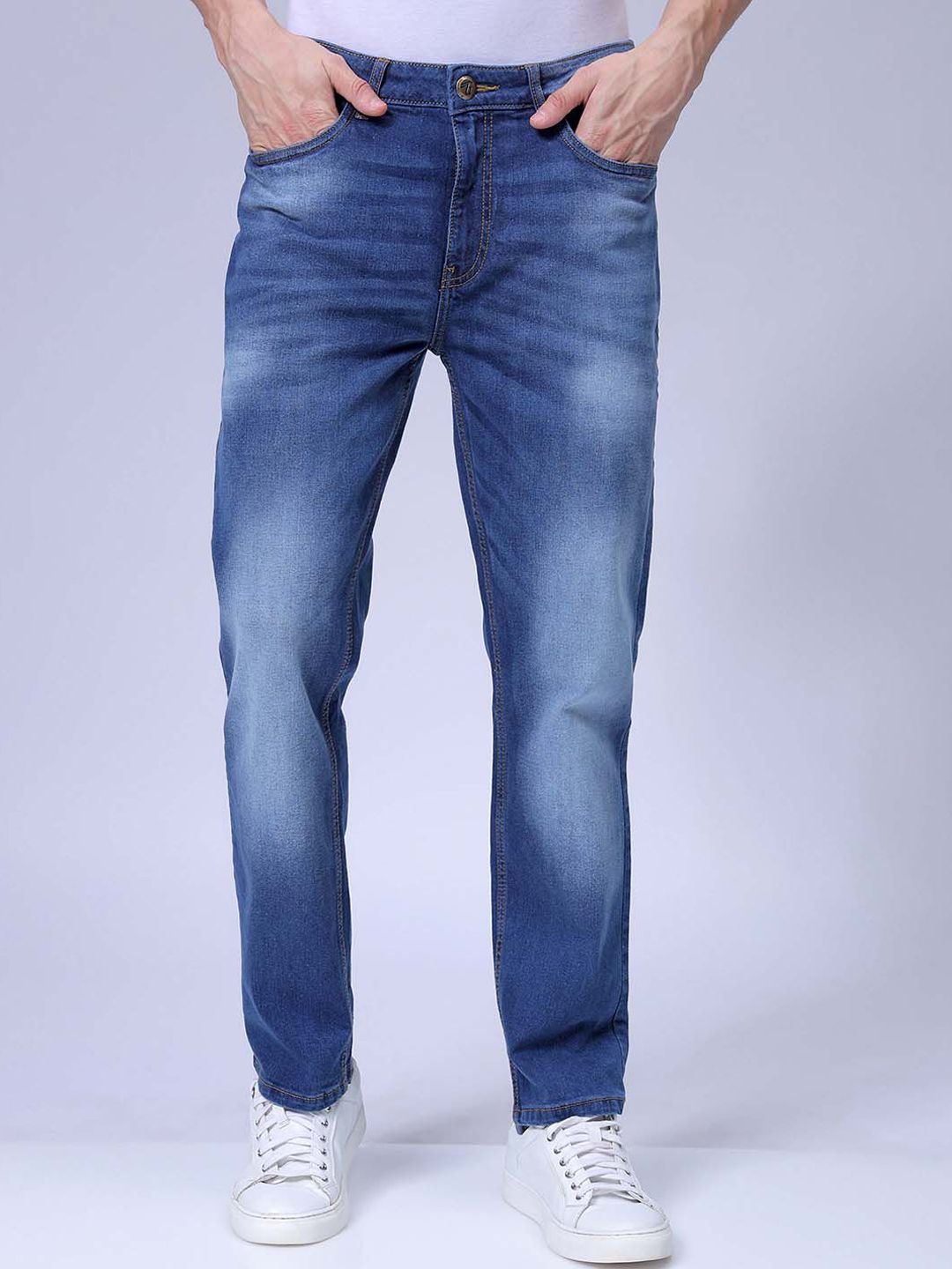 The Indian Garage Co Men Slim Fit Mid-Rise Heavy Fade Stretchable Jeans