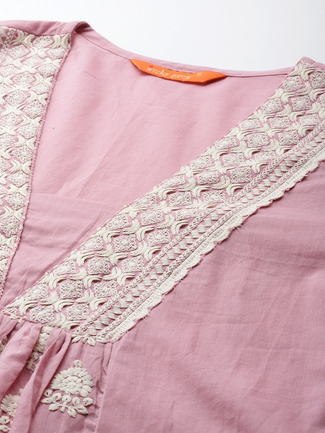 Indo Era Ethnic Motifs Embroidered Pleated Thread Work Pure Cotton Kurta Set