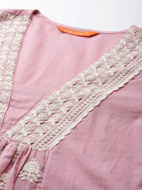 Indo Era Ethnic Motifs Embroidered Pleated Thread Work Pure Cotton Kurta Set