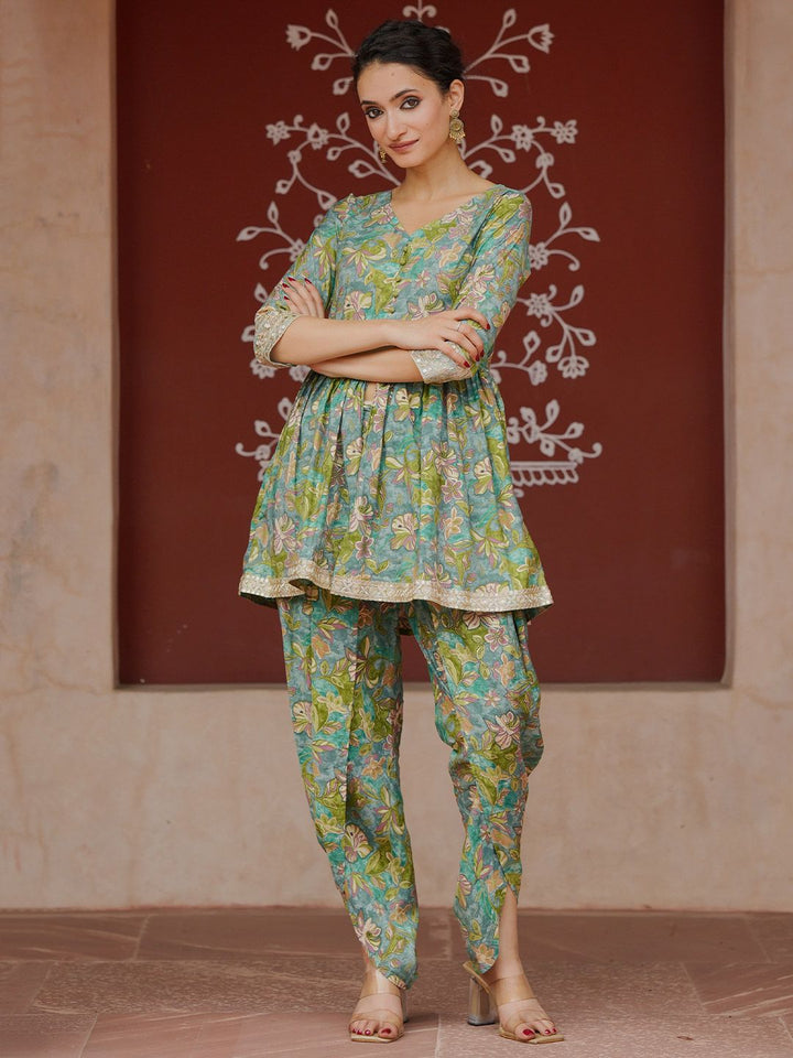 Libas Floral Printed V-Neck Tunic with Dhoti Pant